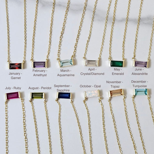 Mini Baguette Birthstone Necklace