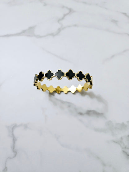 Black & Gold Clover Bangle