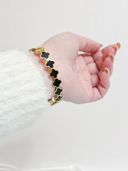 Black & Gold Clover Bangle