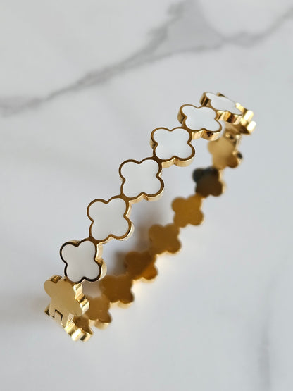 White & Gold Clover Bangle