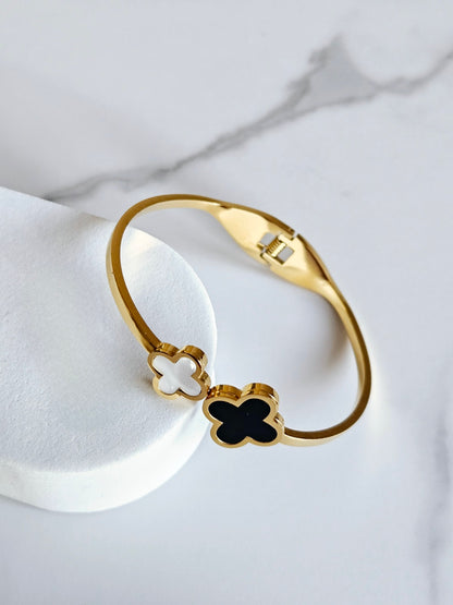 Black & White Clover Duo Bangle