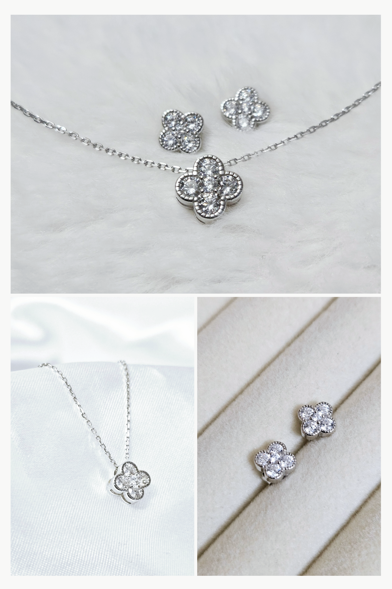 Sparkling Clover Earrings & Necklace Set