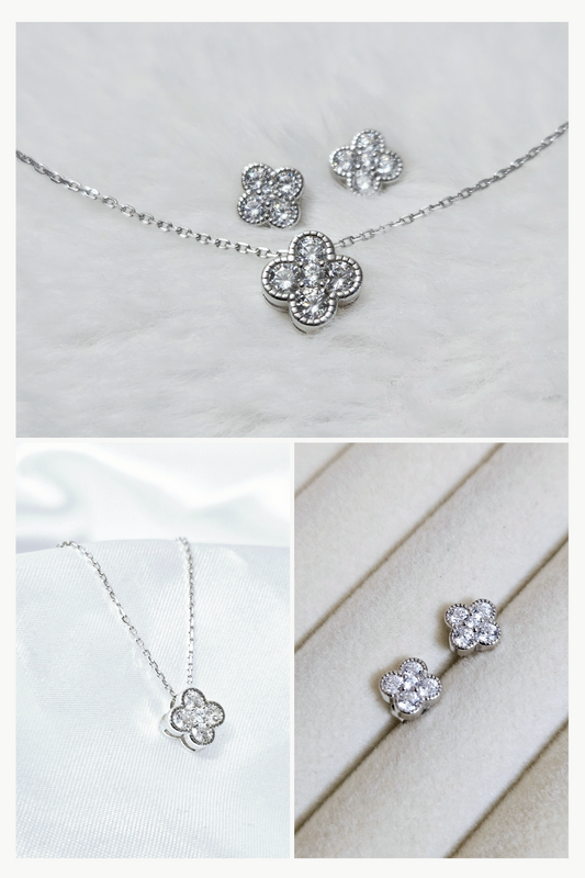 Sparkling Clover Earrings & Necklace Set