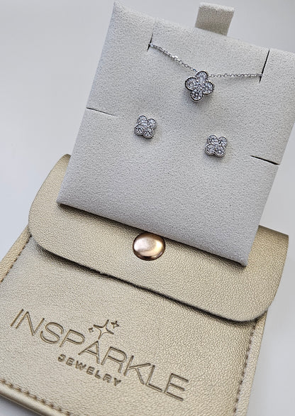 Sparkling Clover Earrings & Necklace Set