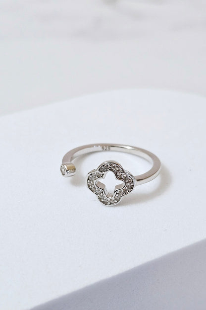 Clover Crystal Adjustable Ring - Sterling Silver