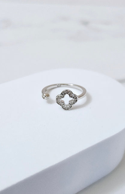 Clover Crystal Adjustable Ring - Sterling Silver