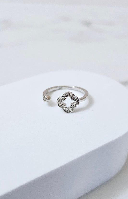 Clover Crystal Adjustable Ring - Sterling Silver