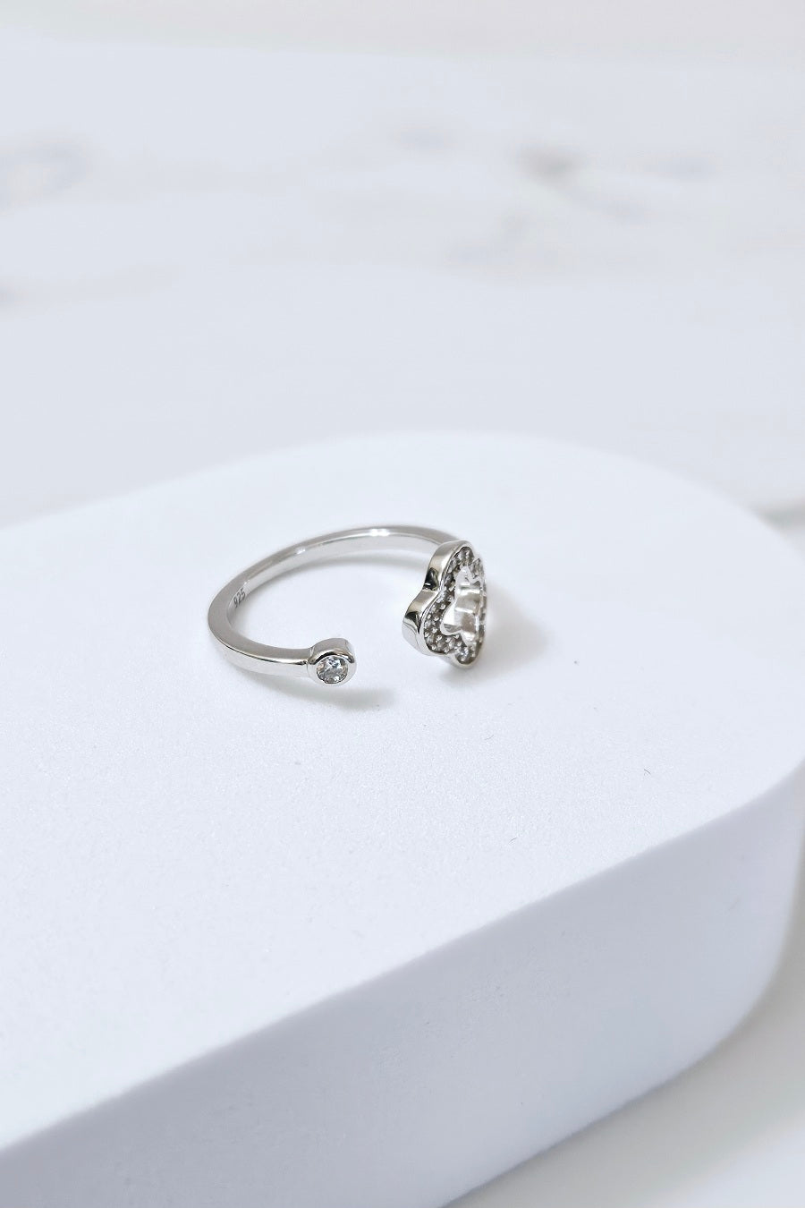 Clover Crystal Adjustable Ring - Sterling Silver