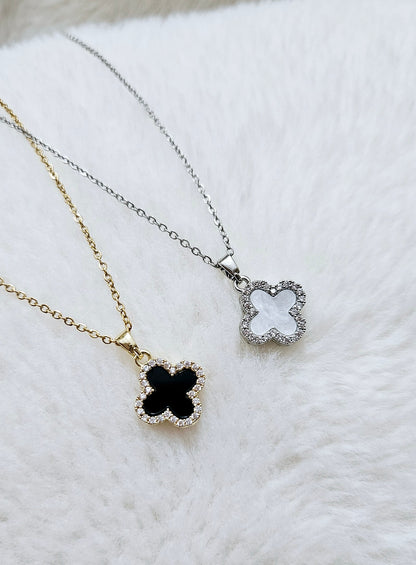 Reversible Black & White Clover Steel Necklace