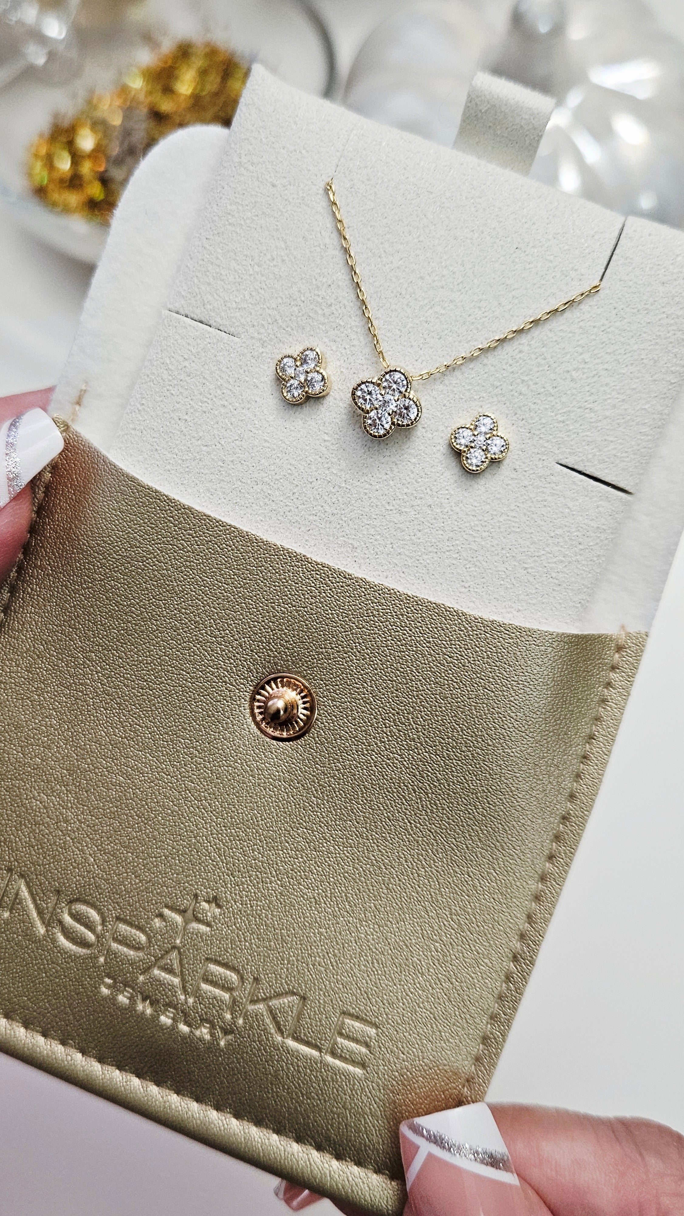 Sparkling Clover Earrings & Necklace Set – INSPARKLE JEWELRY