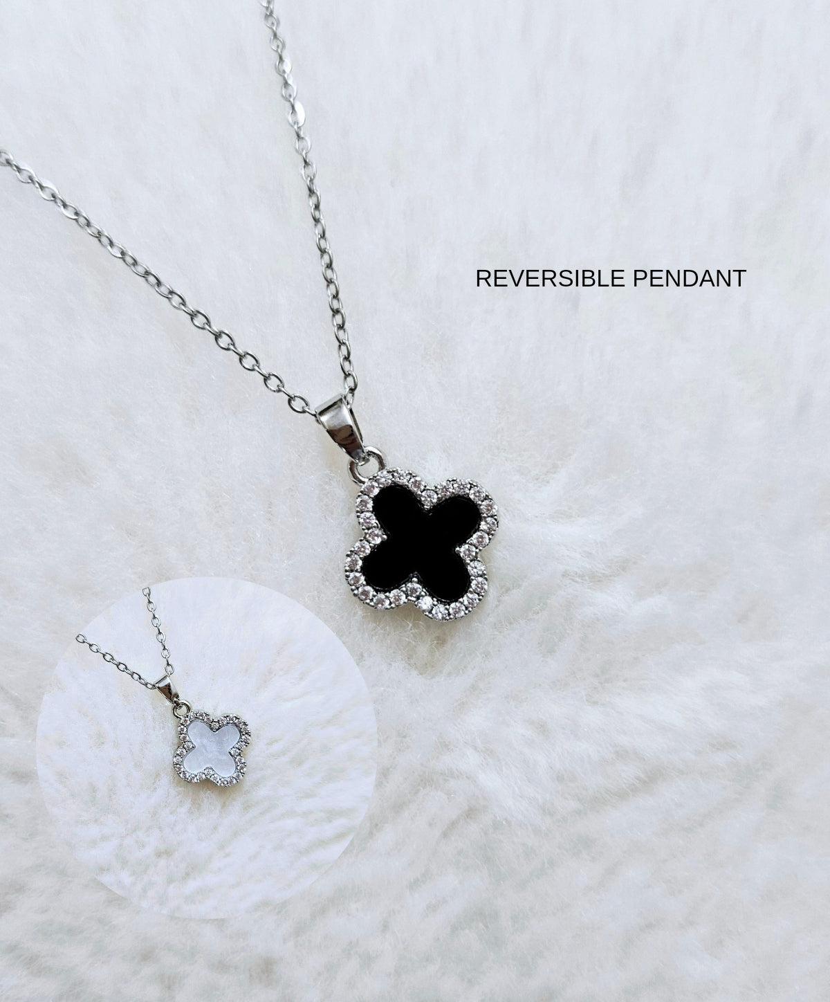 Reversible Black & White Clover Steel Necklace